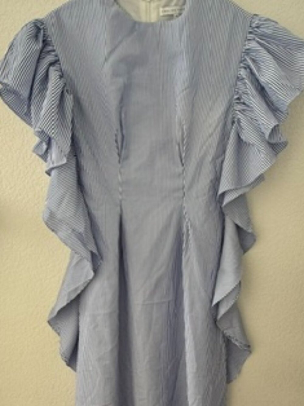 English Factory Blue White Stripe Ruffle Sleeve Mini Dress (Size XS)